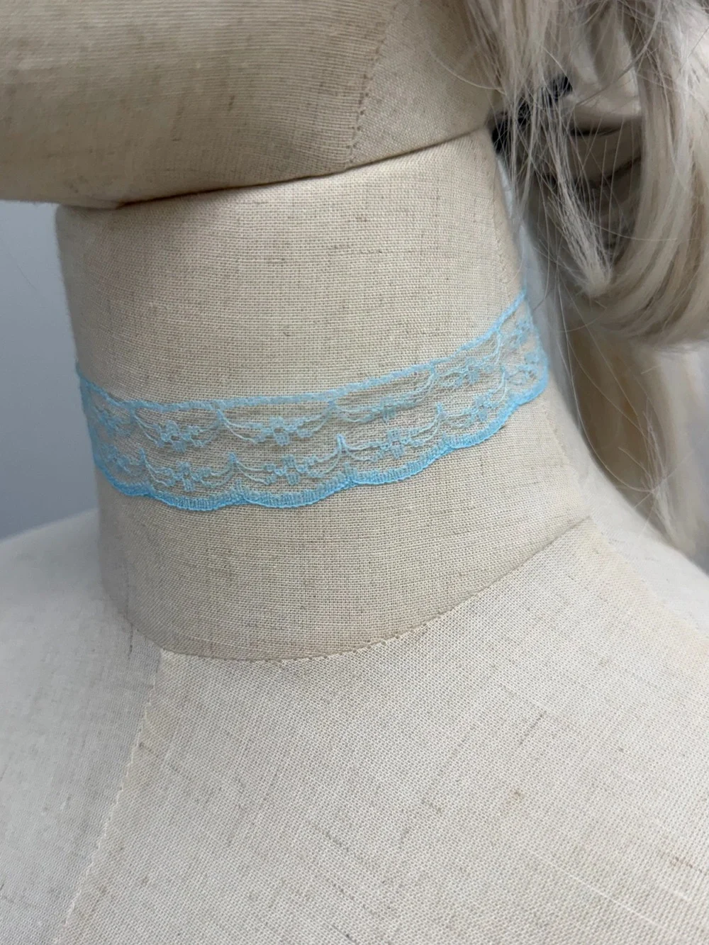 Blue Lace Choker Necklace Sheer Floral Coquette Fairycore Y2K Adjustable
